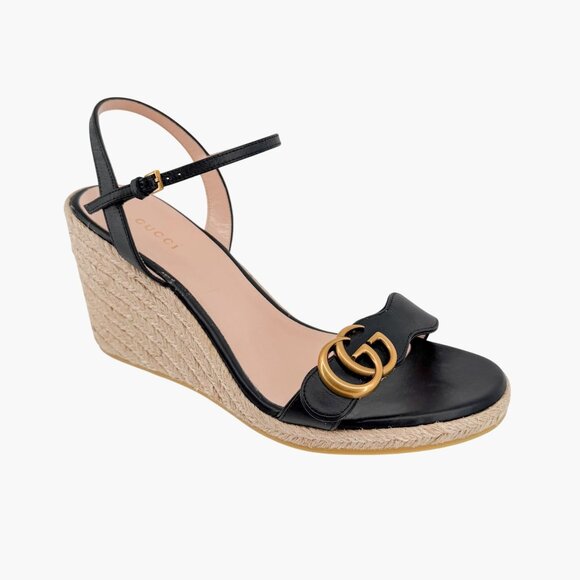 Gucci Aitana GG Marmont Black Leather Espadrille Wedge Sandals Size 41 US 11 - Picture 9 of 14